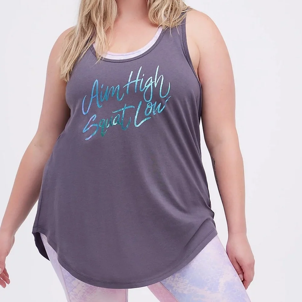 Torrid Tank Top 1X 2X 3X 4X Active Aim High Gray Moisture Wicking Plus Size NWT